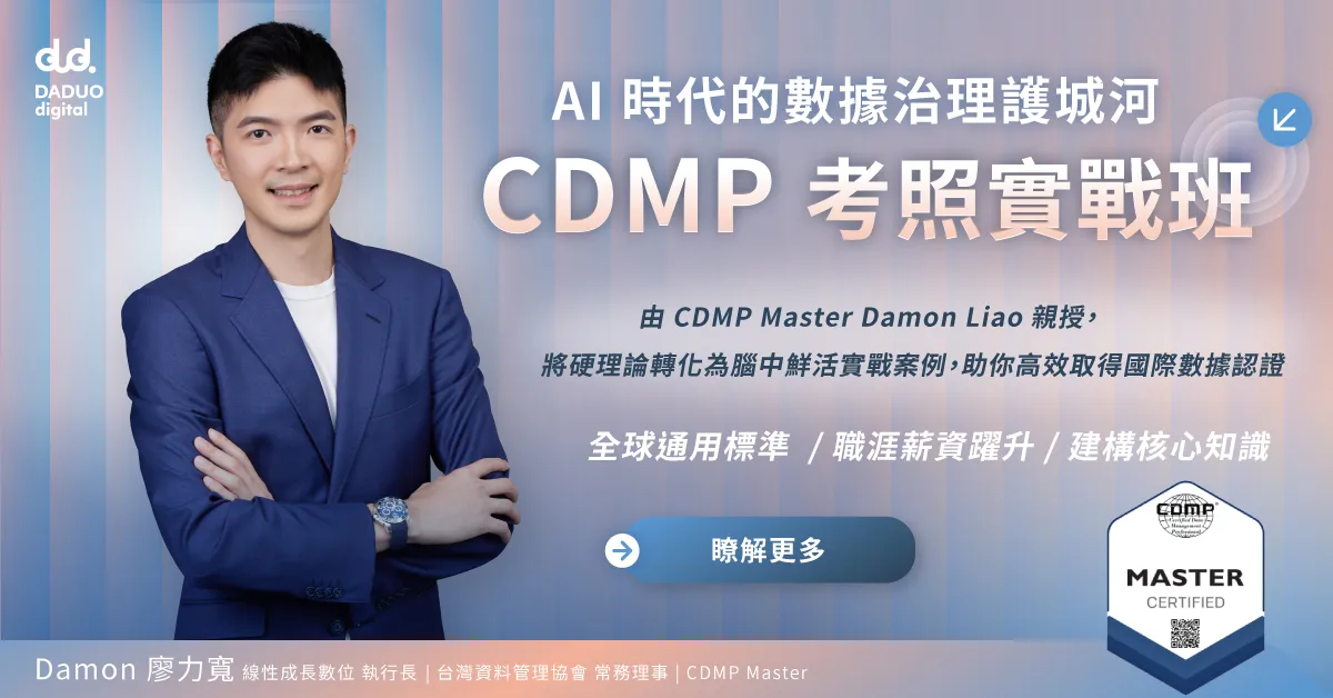 CDMP 考照實戰班主視覺:講師廖力寬 Damon Liao 與 CDMP Master Certified 認證徽章